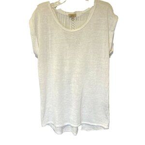 Ambra Women SZ M White Crochet Back Made in Italy Cuff Cap Sleeve Pullover Top